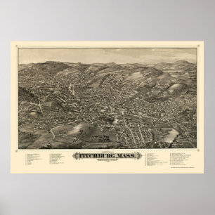 Poster Fitchburg, carte panoramique de mA - 1882