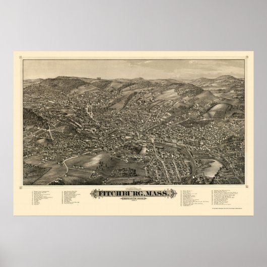 Poster Fitchburg, MA Carte panoramique - 1882 (Devant)