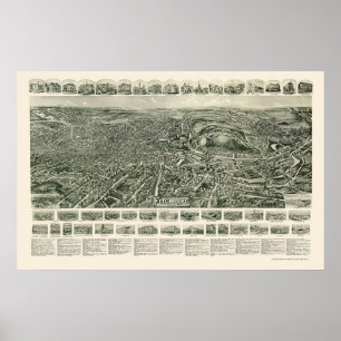 Poster Fitchburg, MA Carte panoramique - 1915