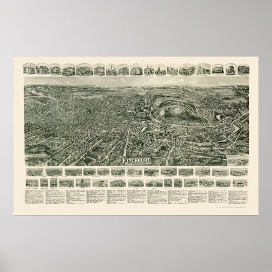 Poster Fitchburg, MA Carte panoramique - 1915 (Devant)