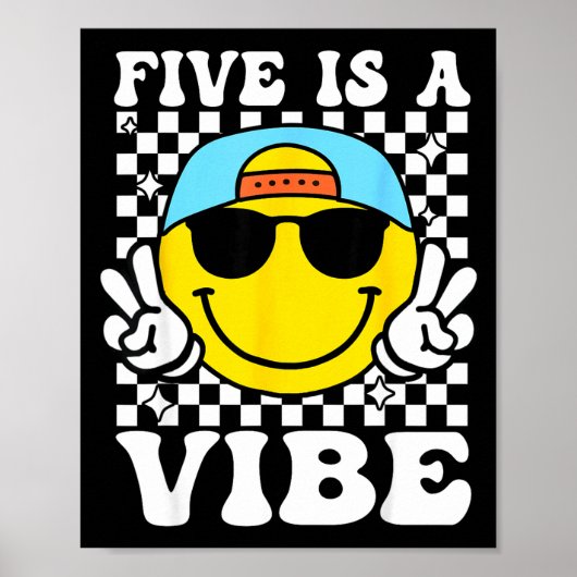 Poster Five Is A Vibe 5th Birthday Groovy Boys Girls 5 Ye (Devant)