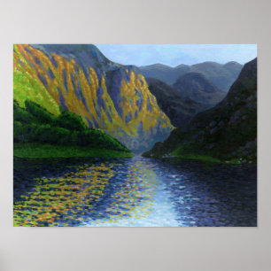 Poster Fjord norvégien approchant du coucher du soleil