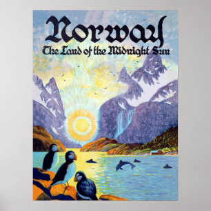 Poster fjords de Norvège, la terre du soleil de minuit