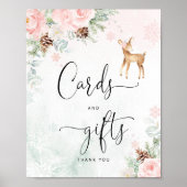 Poster Flacon de neige rose cerf roux Cartes et cadeaux (Devant)