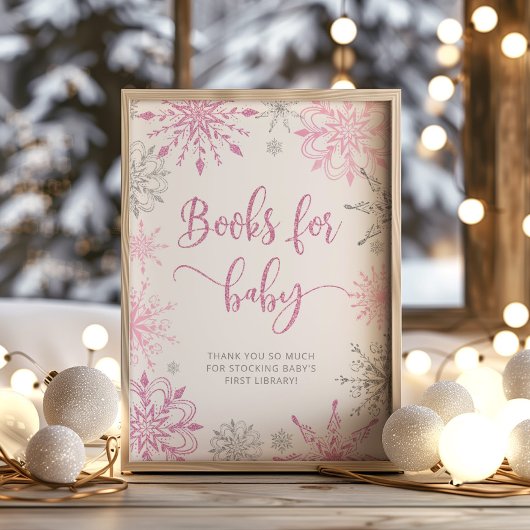 Poster Flacons de neige rose argent Livres pour bébé