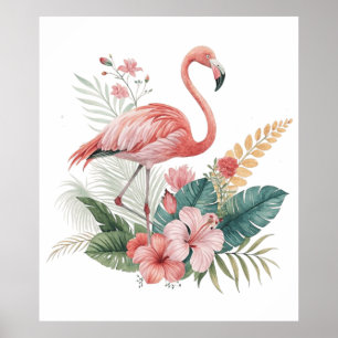 Poster Flamant aux fleurs