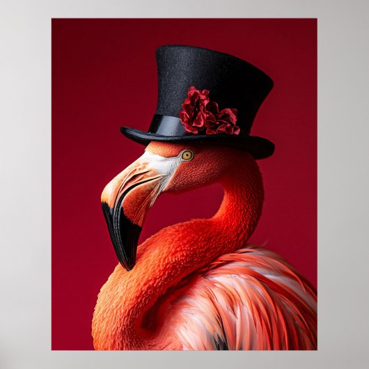 Poster Flamant dans un chapeau haut de forme (Devant)