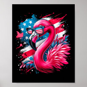 Poster Flamant rose 4 juillet Drapeau Américain Patriotiq