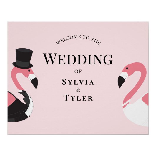 Poster Flamant rose amusant Mariage Bienvenue (Devant)