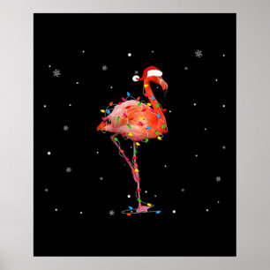 Poster Flamant rose amusant Noël Lumière Vêtements mignon