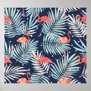 Poster Flamant rose Aquarelle : Pink Tropical Elegance.