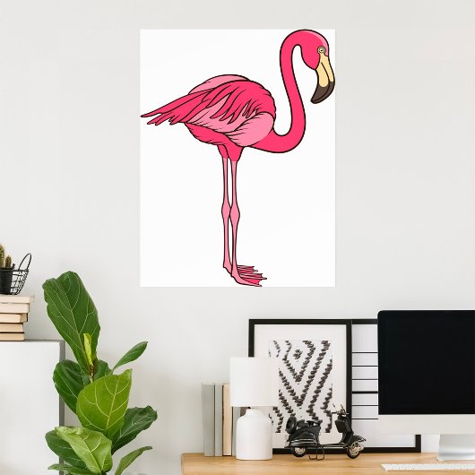 Poster Flamant Rose Avec De Longues Pattes