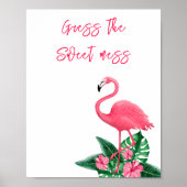Poster Flamant rose baby shower Devinez la douce pagaille (Devant)