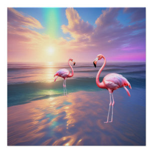 Poster Flamant rose Beach