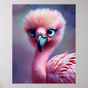 Poster Flamant rose bébé Kawaii mignet et adorable