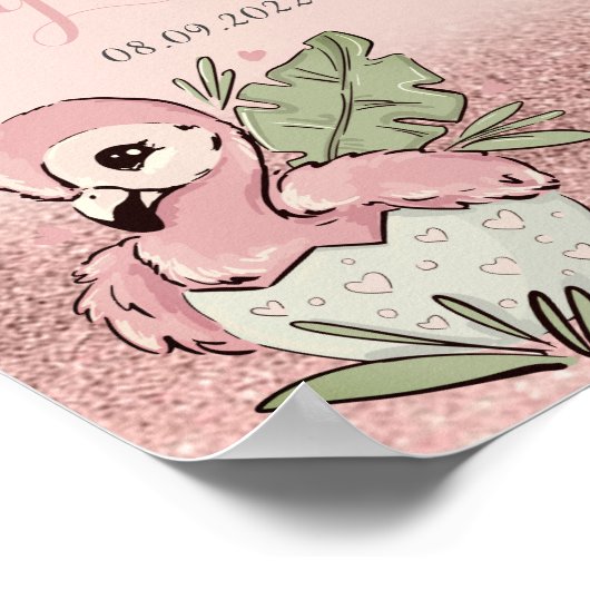 Poster Flamant rose bébé mignon Rose Parties scintillant  (Coin)