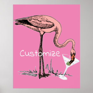 Poster Flamant rose Boire Martini Thunder_Cove