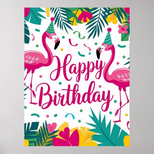 Poster Flamant rose d'amusement tropical Design d'anniver (Devant)