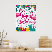 Poster Flamant rose d'amusement tropical Design d'anniver (Cuisine)
