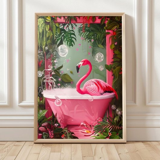 Poster Flamant Rose dans l'imprimé de baignoire, Mur de s