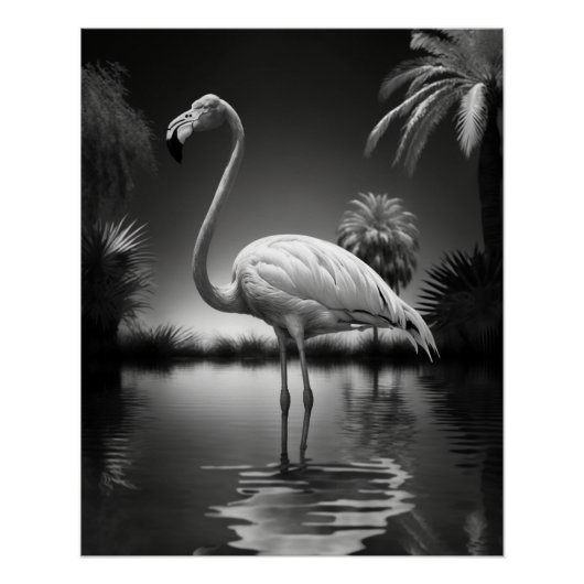 Poster Flamant rose dans une piscine (Devant)