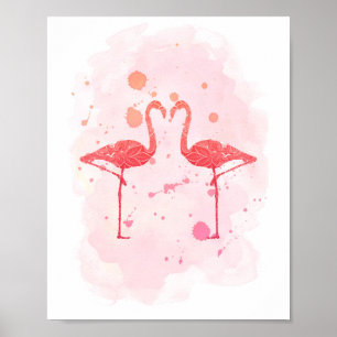 Poster Flamant rose d'aquarelle rose "Flamant rose Serena