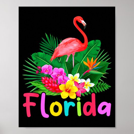 Poster Flamant rose de Floride plante tropicale vacances  (Devant)