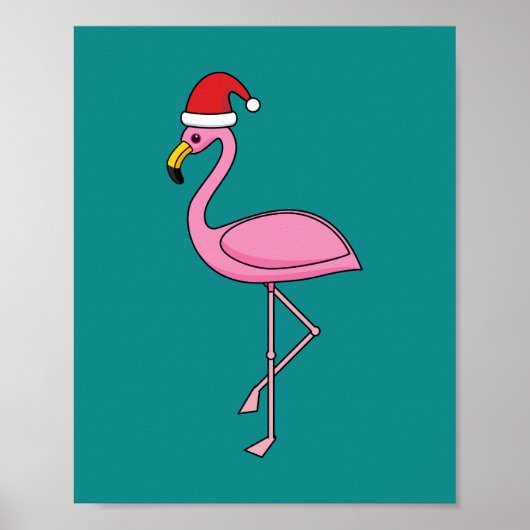 Poster Flamant rose de Noël avec Santa Hat (Devant)
