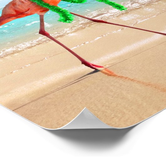 Poster Flamant rose de Noël sur la plage (Coin)