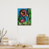 Poster Flamant rose en Jardin (Cuisine)