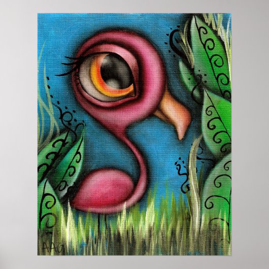 Poster Flamant rose en Jardin (Devant)