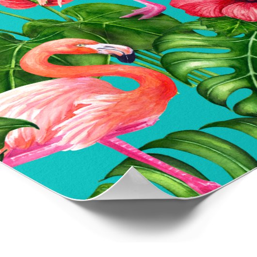 Poster Flamant rose et aquarelle du jardin tropical (Coin)