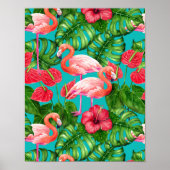 Poster Flamant rose et aquarelle du jardin tropical (Devant)