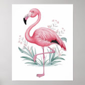 Poster Flamant rose et fleurs (Devant)