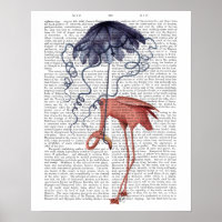Flamant rose et parasol