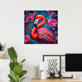Poster Flamant rose fleuri (Bureau à domicile)