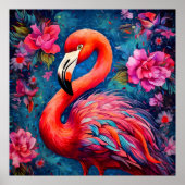Poster Flamant rose fleuri (Devant)