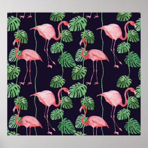 Poster Flamant rose foncé : Petit Motif aquarelle.