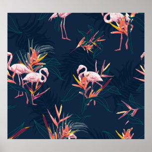 Poster Flamant rose hawaïen : oeuvre Vintage tropicale