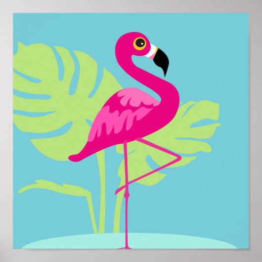 Poster Flamant rose imprimé graphique tropical (Devant)