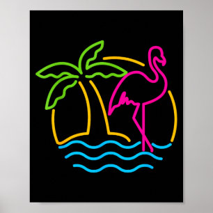 Poster Flamant Rose Nk Rétro Néon Miami Vintage 80s
