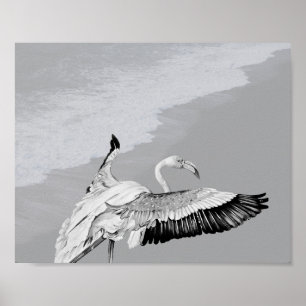 Poster Flamant rose noir et blanc Art tropical imprimable