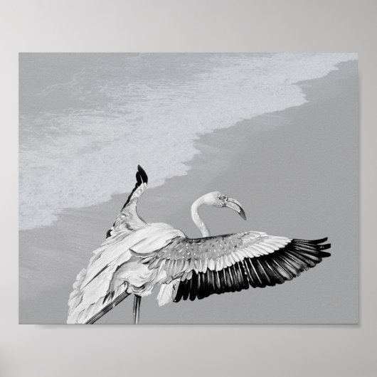 Poster Flamant rose noir et blanc Art tropical imprimable (Devant)