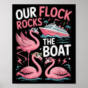 Poster Flamant rose Notre troupe balance le bateau Vacanc