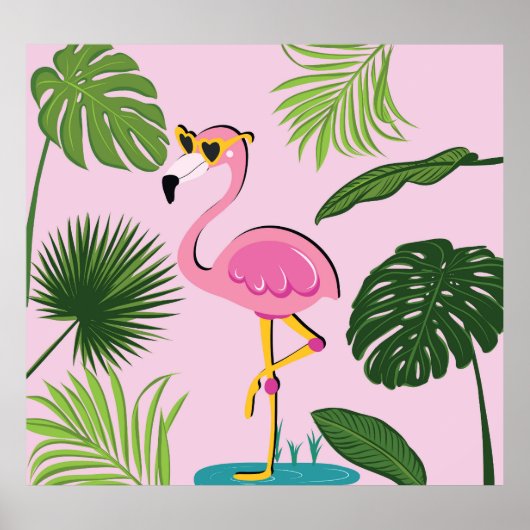 Poster Flamant rose Palm Feuille Tropical Design (Devant)