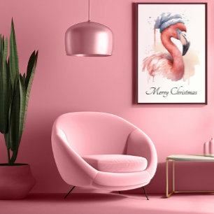 Poster Flamant rose père Noël Snowbird, personnalisé
