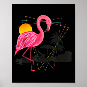 Poster Flamant Rose Plantes Tropicales Vacances à la Plag