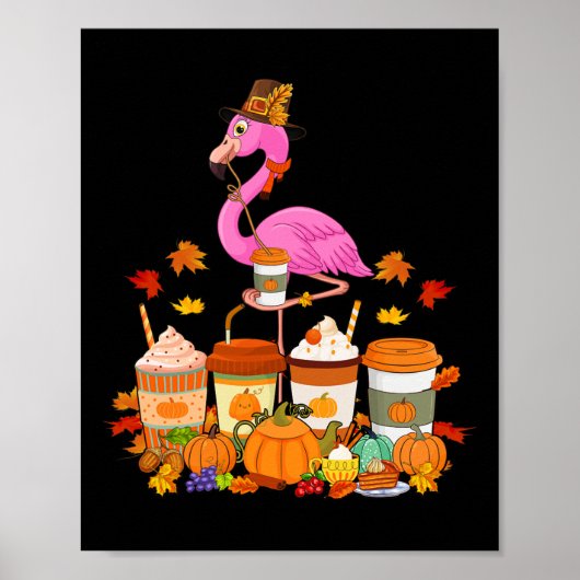 Poster Flamant rose portant Casquette Automne Cups de caf (Devant)