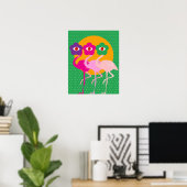 Poster Flamant rose psychédélique mal yeux art Imprimer (Bureau à domicile)