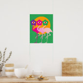 Poster Flamant rose psychédélique mal yeux art Imprimer (Cuisine)
